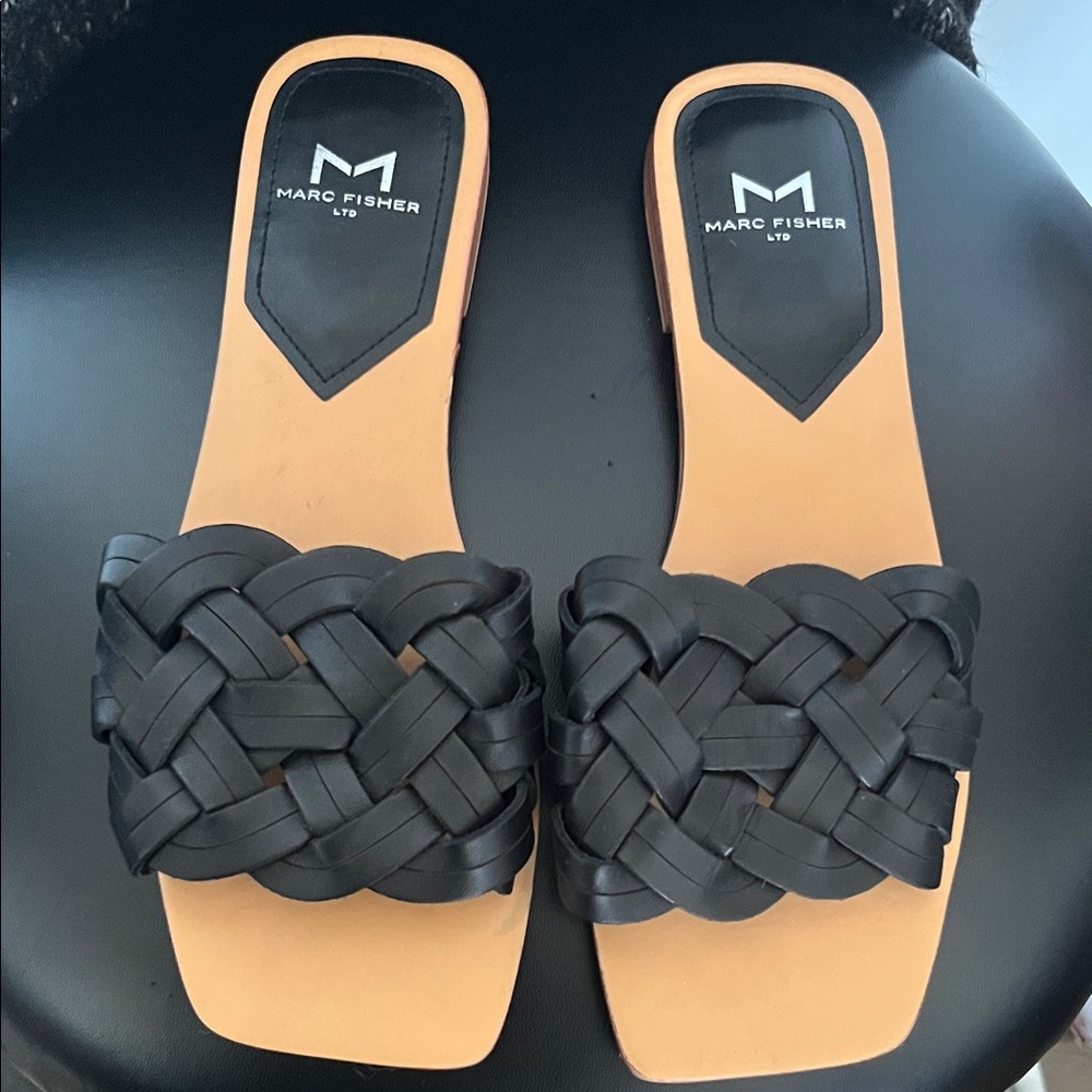 Marc Fisher Black Woven Leather Sandals